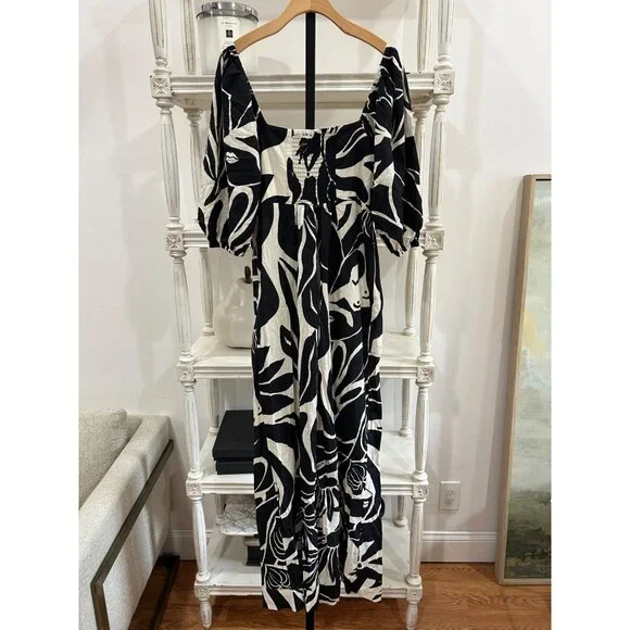 Anthropologie Farm Rio Puff-Sleeve Printed Linen Jumpsuit Size Small